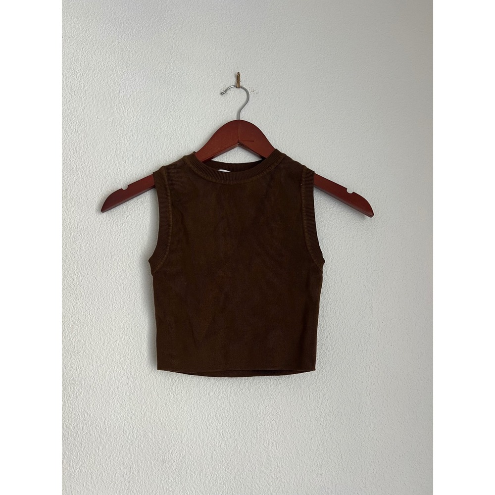 Zara‎ Brown Sleeveless Knit Crop Top Ribbed Tank Top Casual Basic